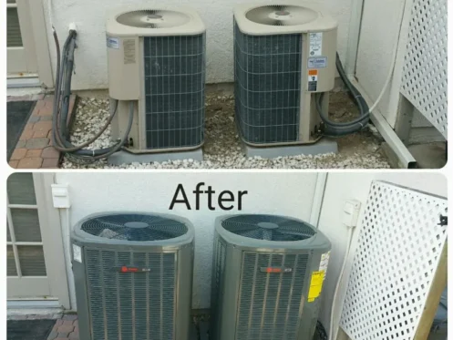 Before and after HVAC outdoor unit replacement