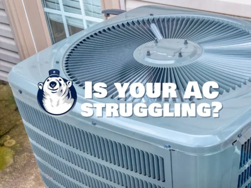 Outdoor AC unit with Is Your AC Struggling text